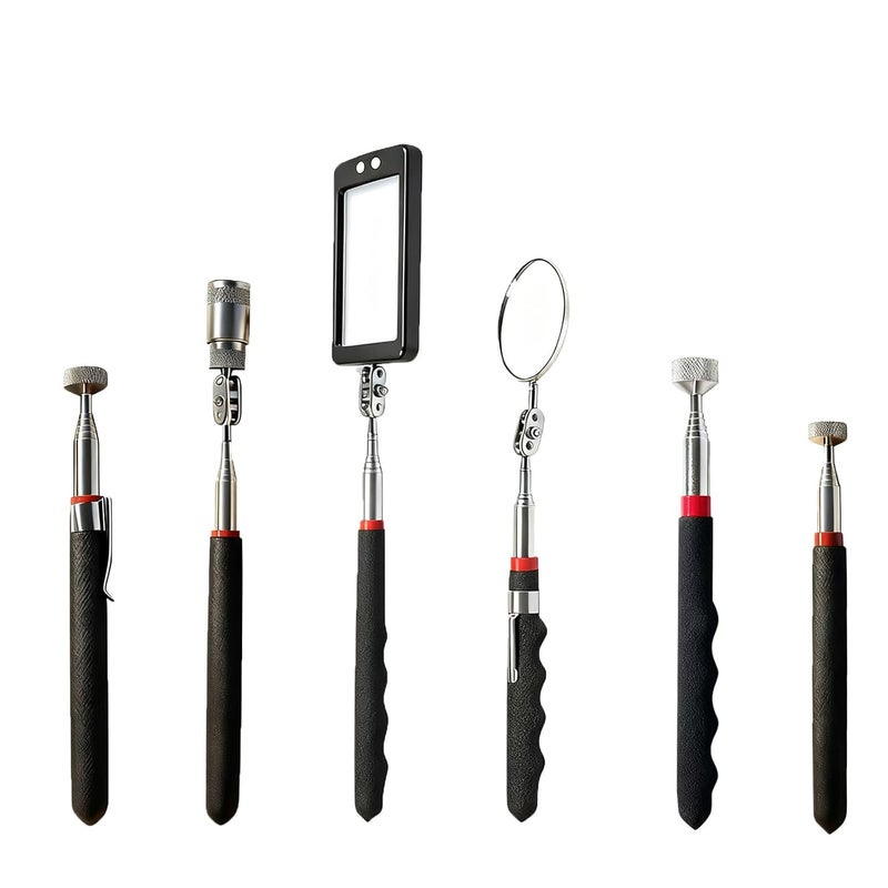 Ferropeak Telescoping Magnetic Pickup Tool Set, 2Pcs Round and Square Inspection Mirror Telescoping with LED Lights, 2Pcs Magnet Stick Best Gadgets Gifts for Men (Black, 6 Pack) - Image 1